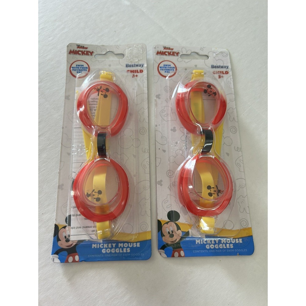 Mickey Mouse Swim Goggles Ages 3+ Red Disney Jr Lot of 2 New UV‎ Protection